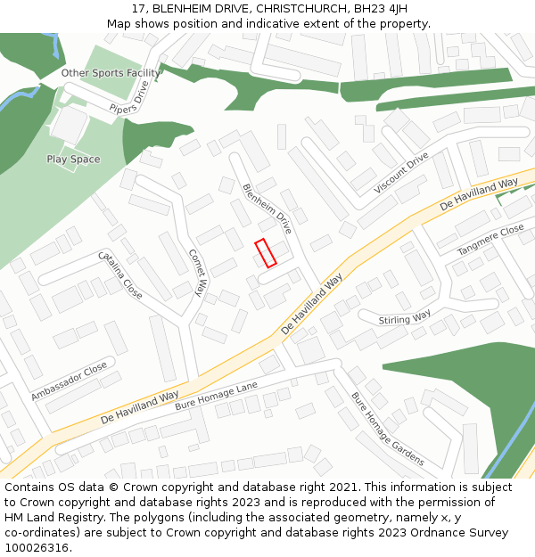 17, BLENHEIM DRIVE, CHRISTCHURCH, BH23 4JH: Location map and indicative extent of plot