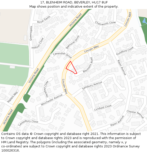 17, BLENHEIM ROAD, BEVERLEY, HU17 8UF: Location map and indicative extent of plot