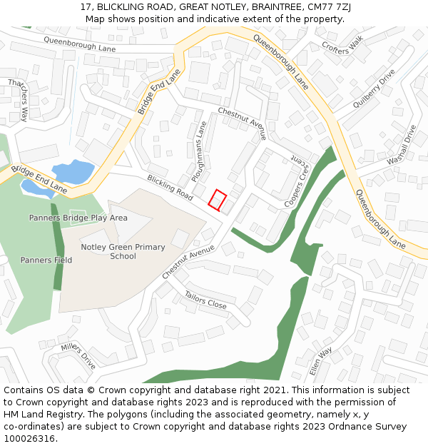 17, BLICKLING ROAD, GREAT NOTLEY, BRAINTREE, CM77 7ZJ: Location map and indicative extent of plot