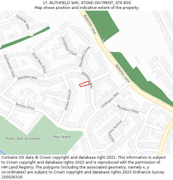 17, BLITHFIELD WAY, STOKE-ON-TRENT, ST6 8GS: Location map and indicative extent of plot