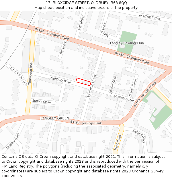 17, BLOXCIDGE STREET, OLDBURY, B68 8QQ: Location map and indicative extent of plot