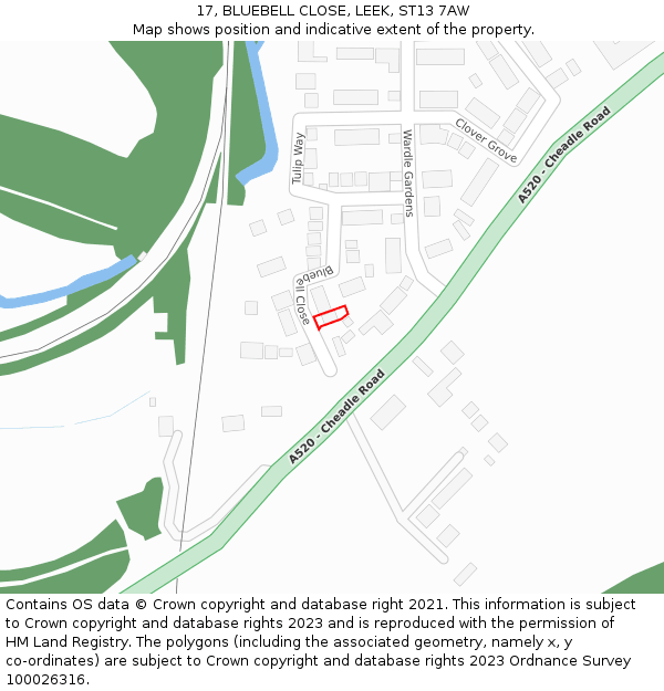 17, BLUEBELL CLOSE, LEEK, ST13 7AW: Location map and indicative extent of plot