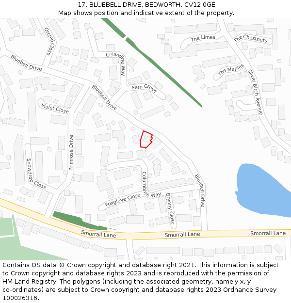 17, BLUEBELL DRIVE, BEDWORTH, CV12 0GE: Location map and indicative extent of plot