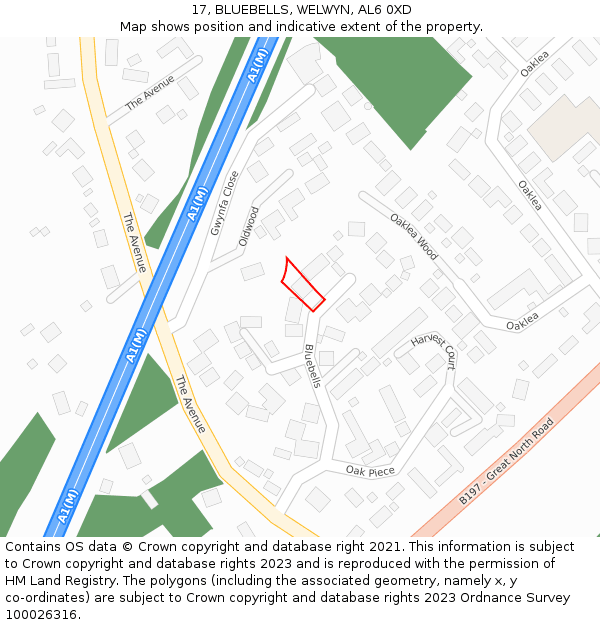 17, BLUEBELLS, WELWYN, AL6 0XD: Location map and indicative extent of plot