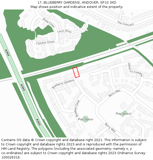 17, BLUEBERRY GARDENS, ANDOVER, SP10 3XD: Location map and indicative extent of plot