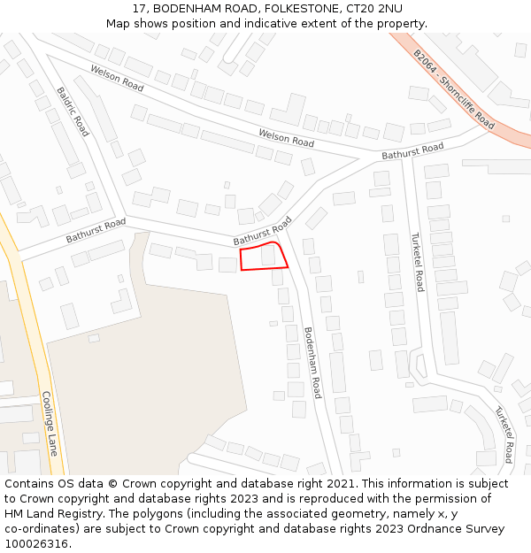 17, BODENHAM ROAD, FOLKESTONE, CT20 2NU: Location map and indicative extent of plot
