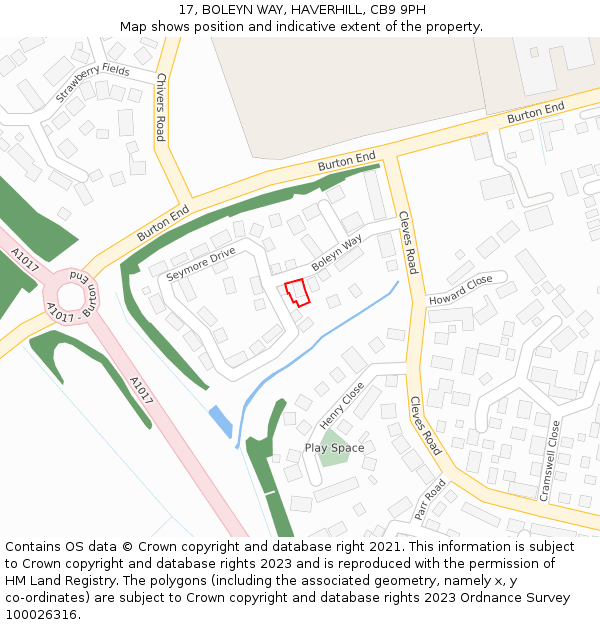 17, BOLEYN WAY, HAVERHILL, CB9 9PH: Location map and indicative extent of plot