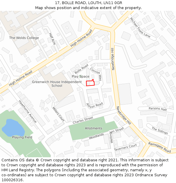 17, BOLLE ROAD, LOUTH, LN11 0GR: Location map and indicative extent of plot