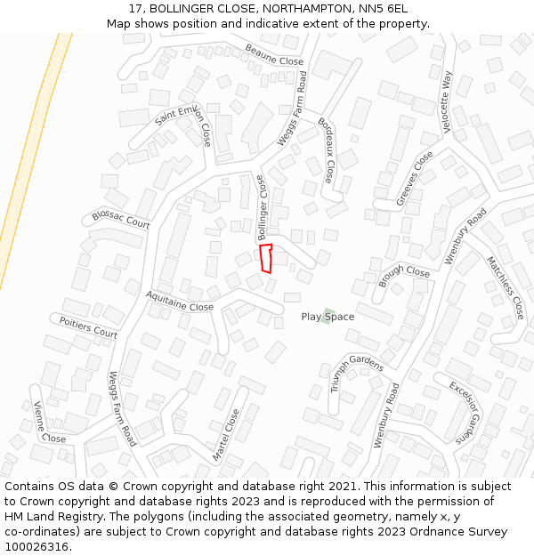 17, BOLLINGER CLOSE, NORTHAMPTON, NN5 6EL: Location map and indicative extent of plot