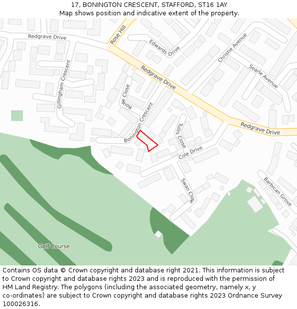 17, BONINGTON CRESCENT, STAFFORD, ST16 1AY: Location map and indicative extent of plot