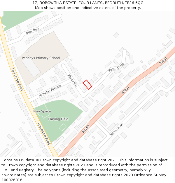 17, BORGWITHA ESTATE, FOUR LANES, REDRUTH, TR16 6QG: Location map and indicative extent of plot