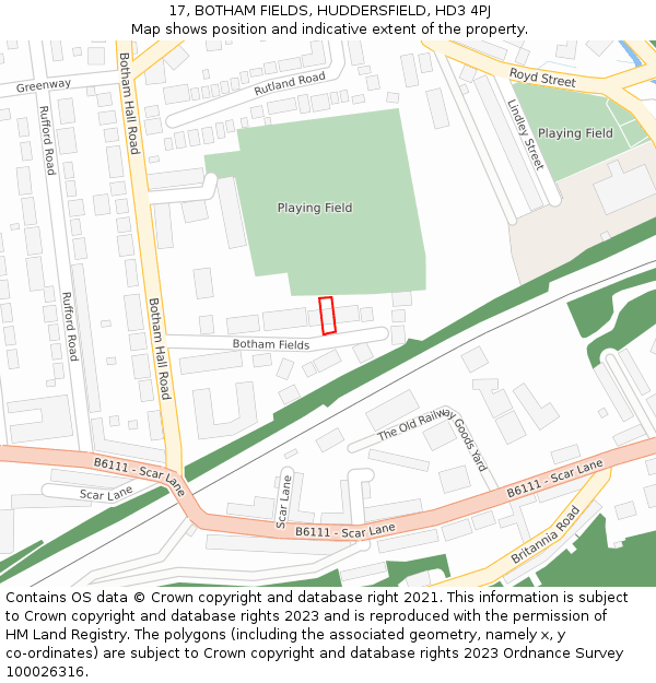 17, BOTHAM FIELDS, HUDDERSFIELD, HD3 4PJ: Location map and indicative extent of plot