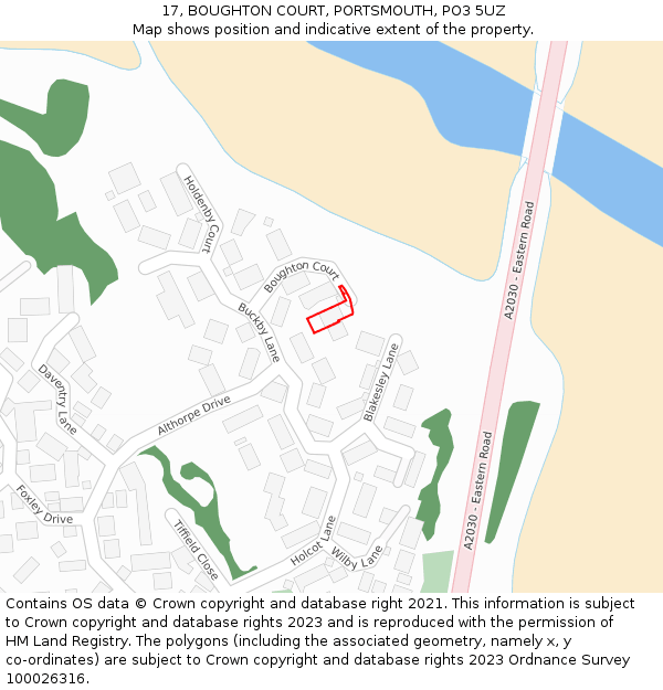 17, BOUGHTON COURT, PORTSMOUTH, PO3 5UZ: Location map and indicative extent of plot