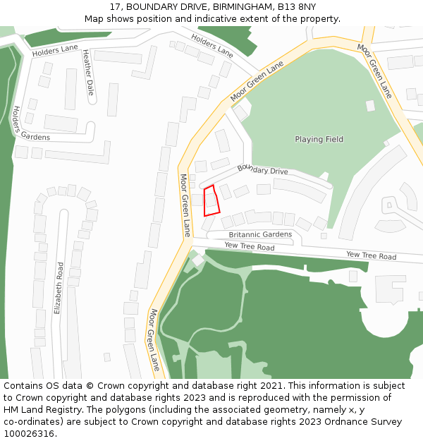 17, BOUNDARY DRIVE, BIRMINGHAM, B13 8NY: Location map and indicative extent of plot