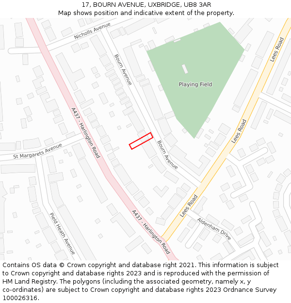 17, BOURN AVENUE, UXBRIDGE, UB8 3AR: Location map and indicative extent of plot