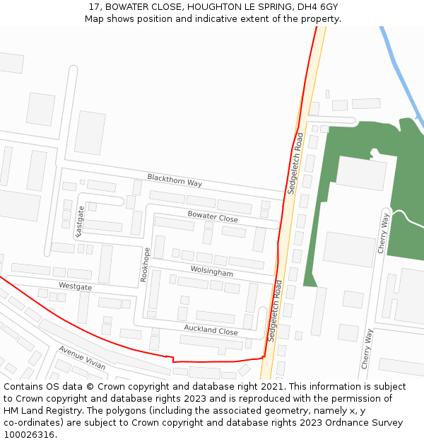 17, BOWATER CLOSE, HOUGHTON LE SPRING, DH4 6GY: Location map and indicative extent of plot