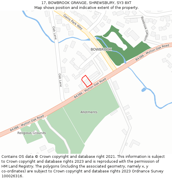 17, BOWBROOK GRANGE, SHREWSBURY, SY3 8XT: Location map and indicative extent of plot