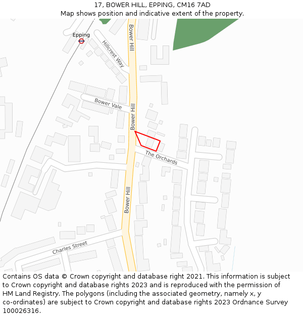 17, BOWER HILL, EPPING, CM16 7AD: Location map and indicative extent of plot