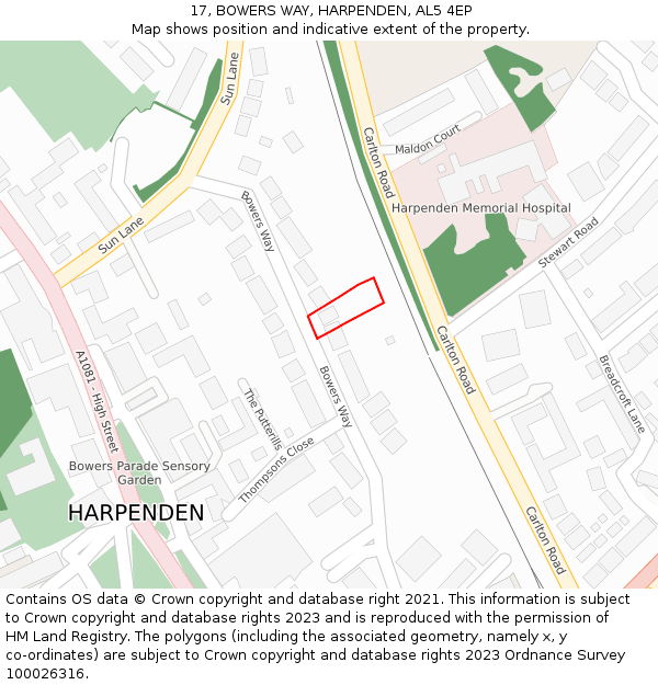 17, BOWERS WAY, HARPENDEN, AL5 4EP: Location map and indicative extent of plot