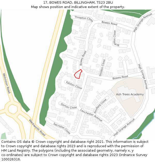 17, BOWES ROAD, BILLINGHAM, TS23 2BU: Location map and indicative extent of plot