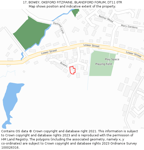 17, BOWEY, OKEFORD FITZPAINE, BLANDFORD FORUM, DT11 0TR: Location map and indicative extent of plot