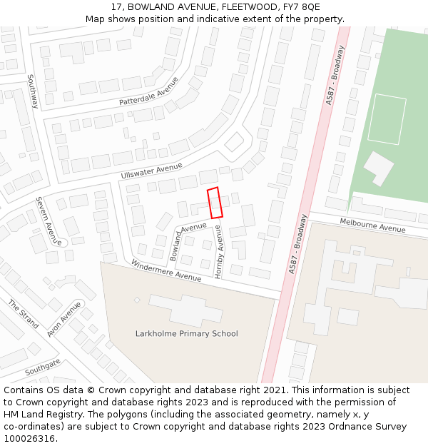 17, BOWLAND AVENUE, FLEETWOOD, FY7 8QE: Location map and indicative extent of plot
