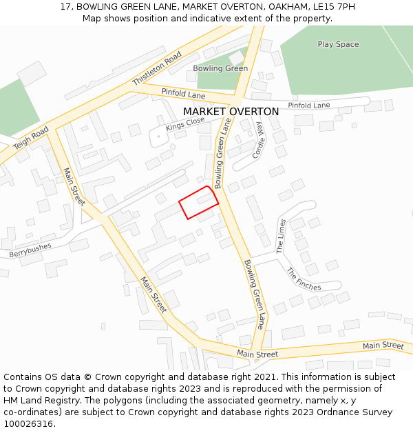17, BOWLING GREEN LANE, MARKET OVERTON, OAKHAM, LE15 7PH: Location map and indicative extent of plot