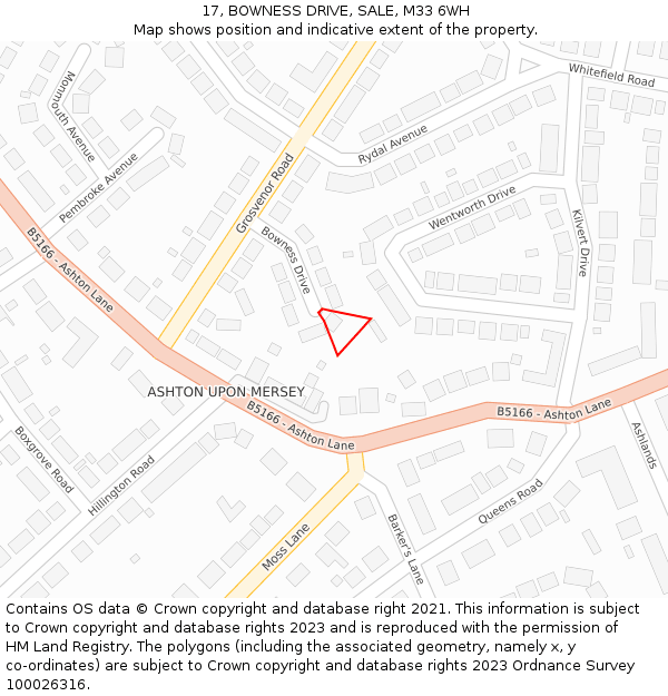 17, BOWNESS DRIVE, SALE, M33 6WH: Location map and indicative extent of plot