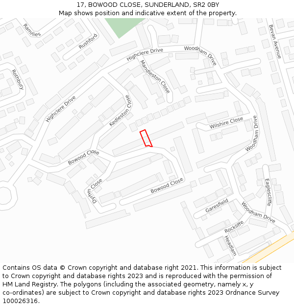 17, BOWOOD CLOSE, SUNDERLAND, SR2 0BY: Location map and indicative extent of plot