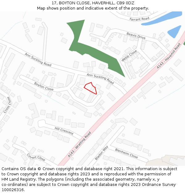 17, BOYTON CLOSE, HAVERHILL, CB9 0DZ: Location map and indicative extent of plot