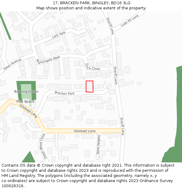 17, BRACKEN PARK, BINGLEY, BD16 3LG: Location map and indicative extent of plot