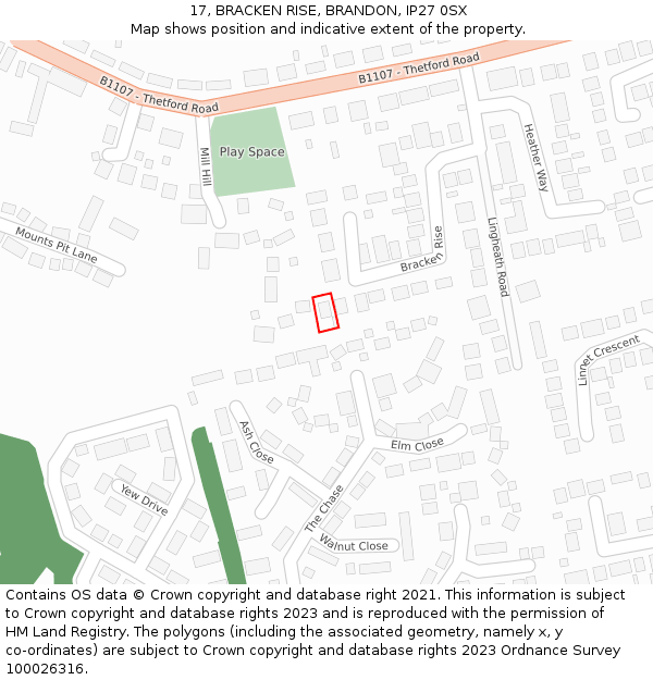 17, BRACKEN RISE, BRANDON, IP27 0SX: Location map and indicative extent of plot