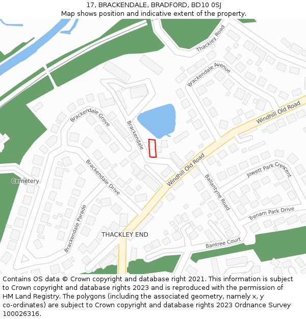17, BRACKENDALE, BRADFORD, BD10 0SJ: Location map and indicative extent of plot