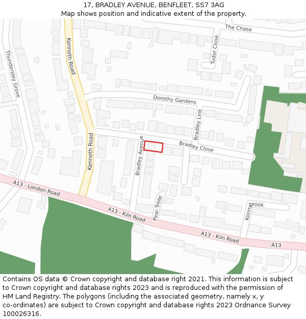 17, BRADLEY AVENUE, BENFLEET, SS7 3AG: Location map and indicative extent of plot