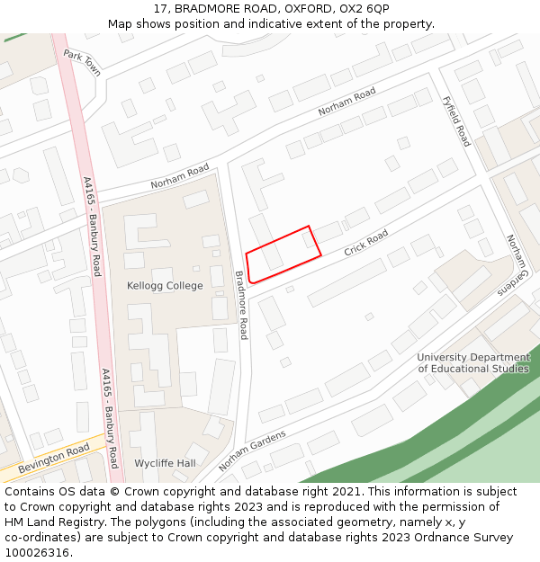 17, BRADMORE ROAD, OXFORD, OX2 6QP: Location map and indicative extent of plot
