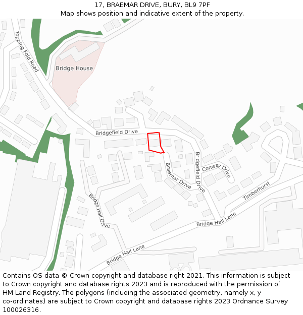 17, BRAEMAR DRIVE, BURY, BL9 7PF: Location map and indicative extent of plot