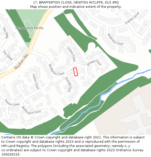 17, BRAFFERTON CLOSE, NEWTON AYCLIFFE, DL5 4RQ: Location map and indicative extent of plot