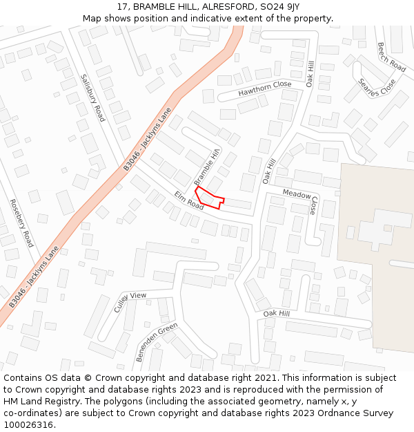 17, BRAMBLE HILL, ALRESFORD, SO24 9JY: Location map and indicative extent of plot