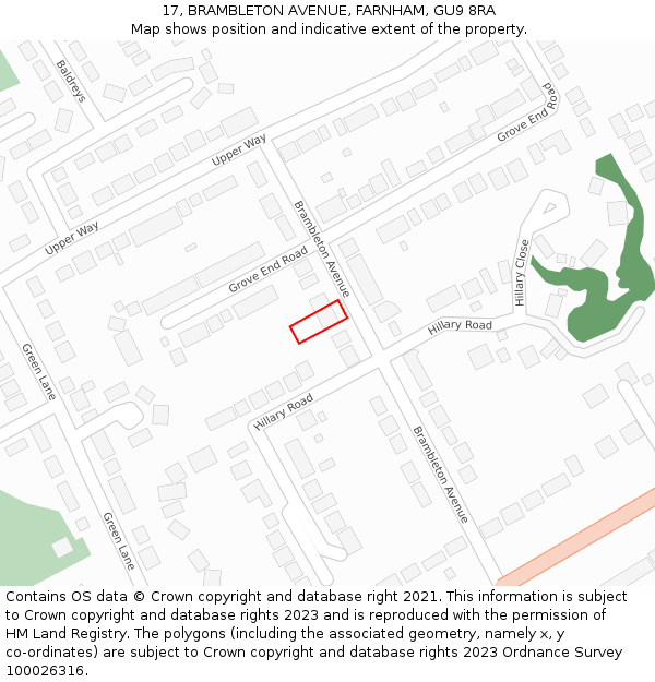 17, BRAMBLETON AVENUE, FARNHAM, GU9 8RA: Location map and indicative extent of plot