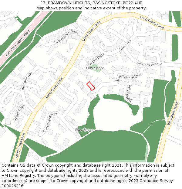 17, BRAMDOWN HEIGHTS, BASINGSTOKE, RG22 4UB: Location map and indicative extent of plot