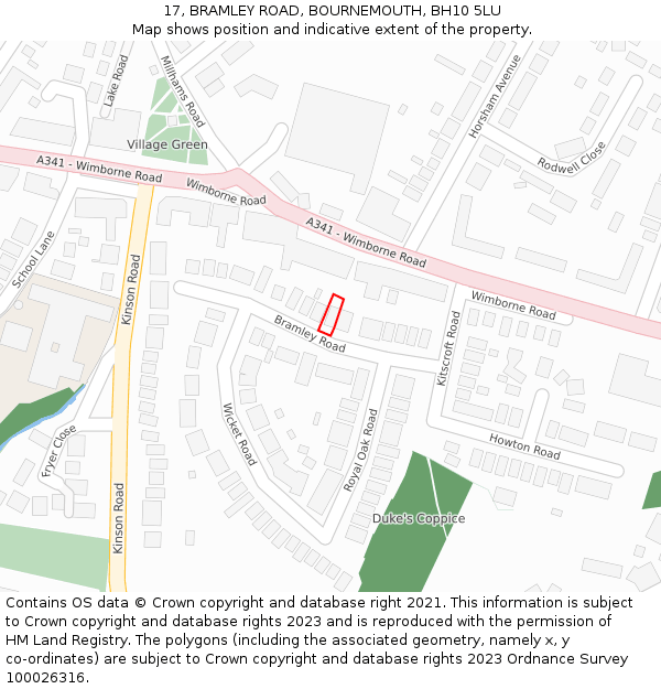 17, BRAMLEY ROAD, BOURNEMOUTH, BH10 5LU: Location map and indicative extent of plot