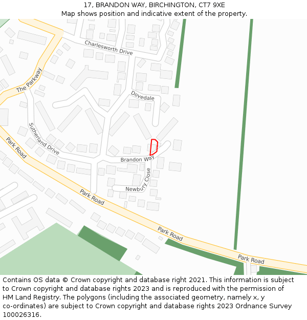 17, BRANDON WAY, BIRCHINGTON, CT7 9XE: Location map and indicative extent of plot