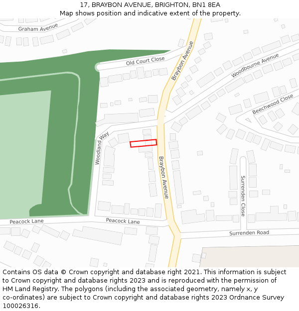 17, BRAYBON AVENUE, BRIGHTON, BN1 8EA: Location map and indicative extent of plot