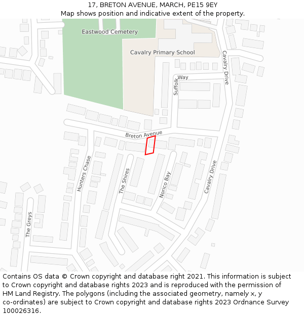 17, BRETON AVENUE, MARCH, PE15 9EY: Location map and indicative extent of plot