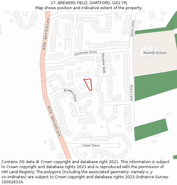 17, BREWERS FIELD, DARTFORD, DA2 7PJ: Location map and indicative extent of plot