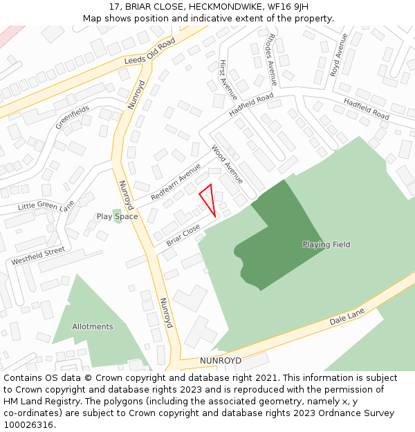 17, BRIAR CLOSE, HECKMONDWIKE, WF16 9JH: Location map and indicative extent of plot
