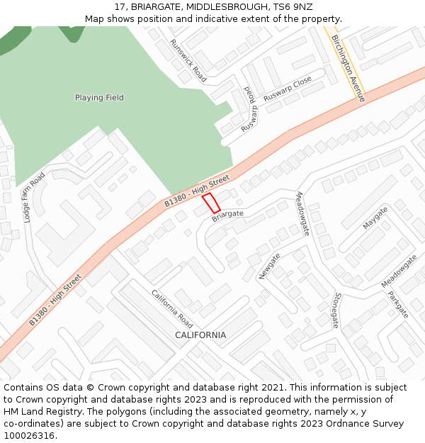 17, BRIARGATE, MIDDLESBROUGH, TS6 9NZ: Location map and indicative extent of plot