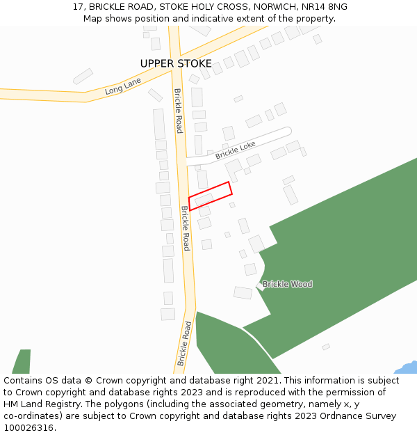 17, BRICKLE ROAD, STOKE HOLY CROSS, NORWICH, NR14 8NG: Location map and indicative extent of plot