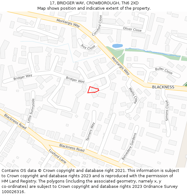 17, BRIDGER WAY, CROWBOROUGH, TN6 2XD: Location map and indicative extent of plot