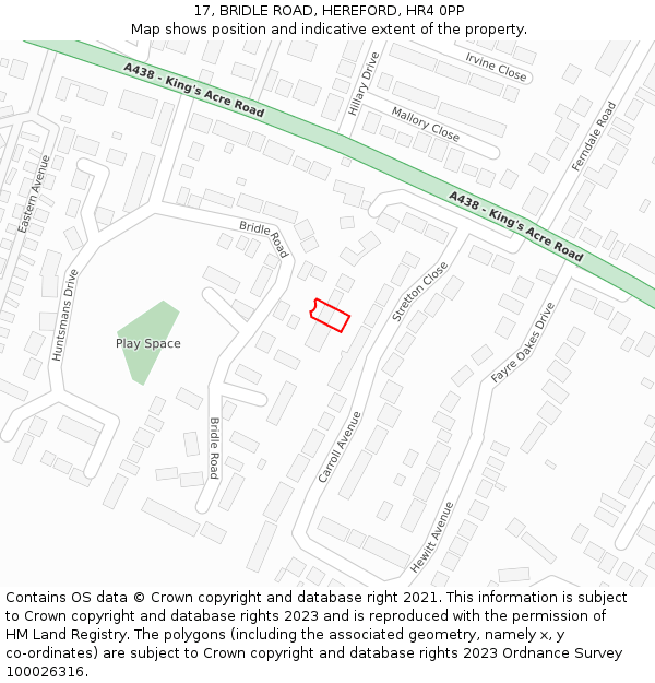 17, BRIDLE ROAD, HEREFORD, HR4 0PP: Location map and indicative extent of plot